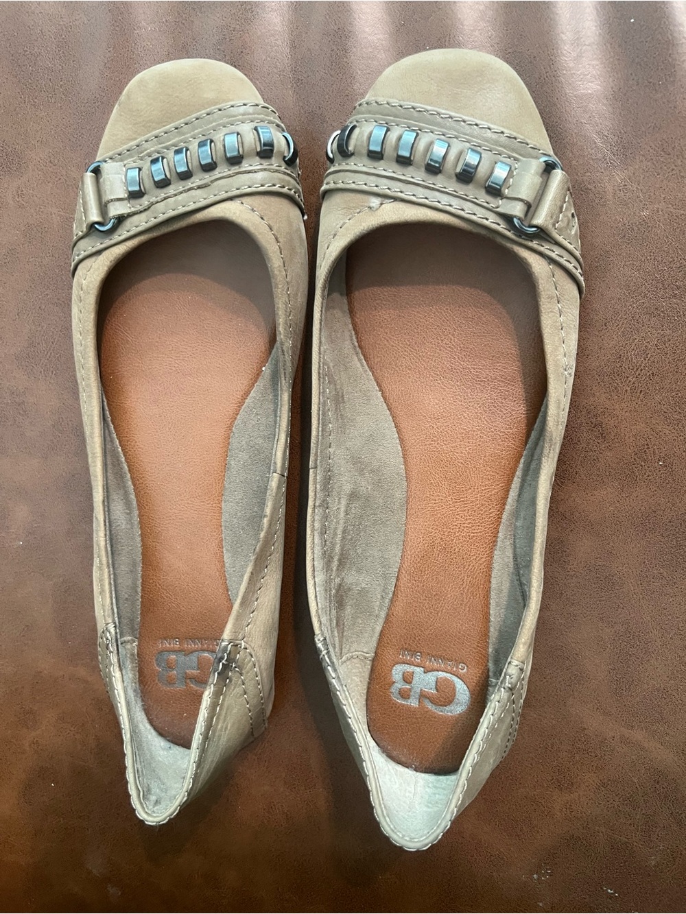 Gianni Bini Taupe Suede Ballet Flats with Metal Accent